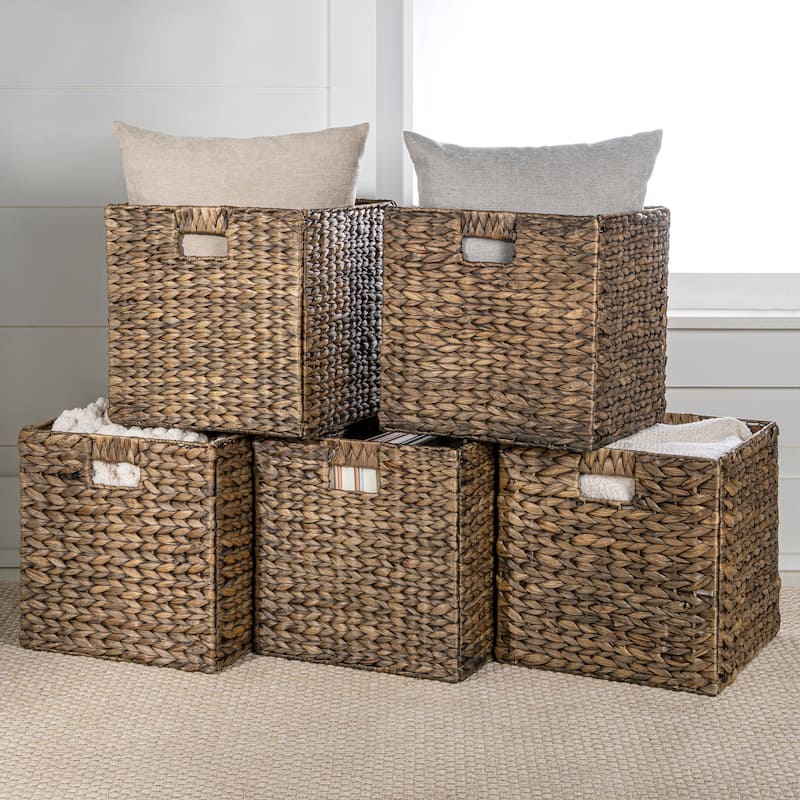 Collapsible Storage Cube Basket with Handles (Set of 5) - Brown - 12.6 in. W x 12.6 in. D x 12.6 in. H