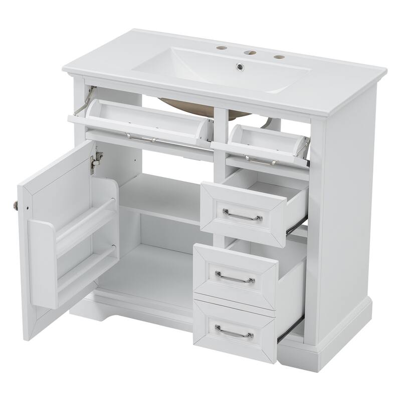 36" No-Installation Bathroom Vanity Set with Ceramic Undermount Sink,2 Tip-Out Drawers & Soft-Close Hinges