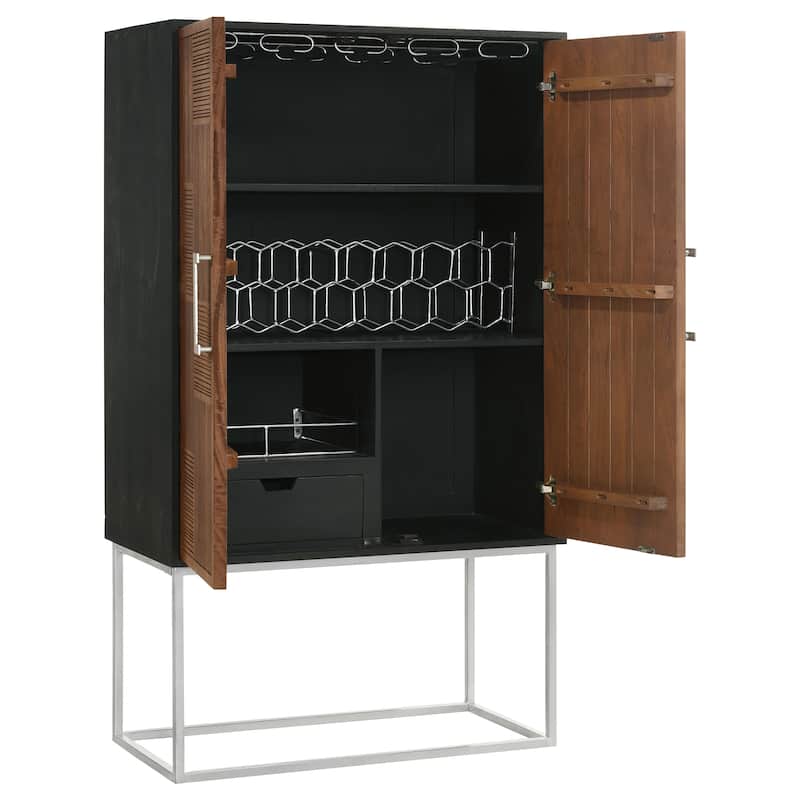 Borman Walnut and Black 2-door Home Bar Cabinet Wine Storage