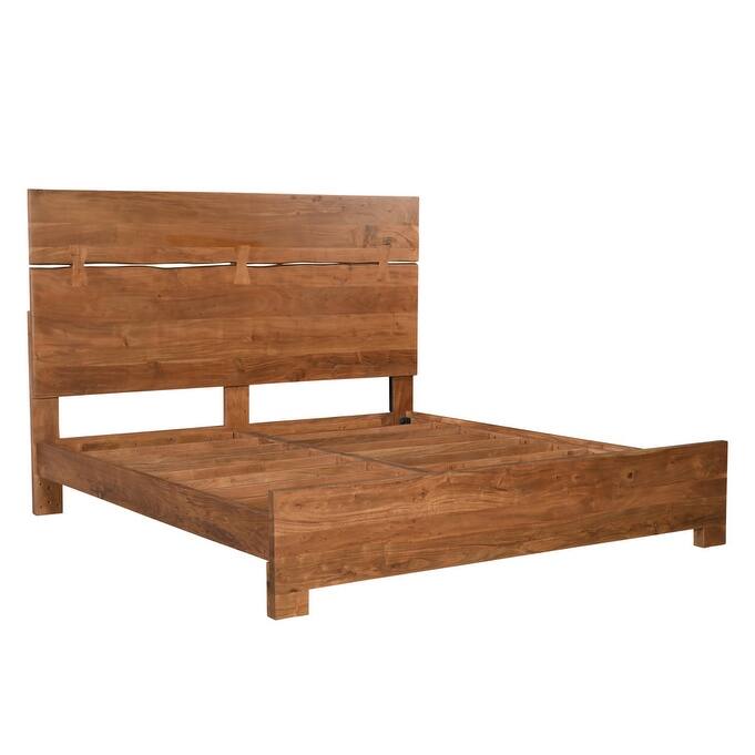 HomeRoots Brown Live Edge Bow Joint Solid Wood King Bed Frame