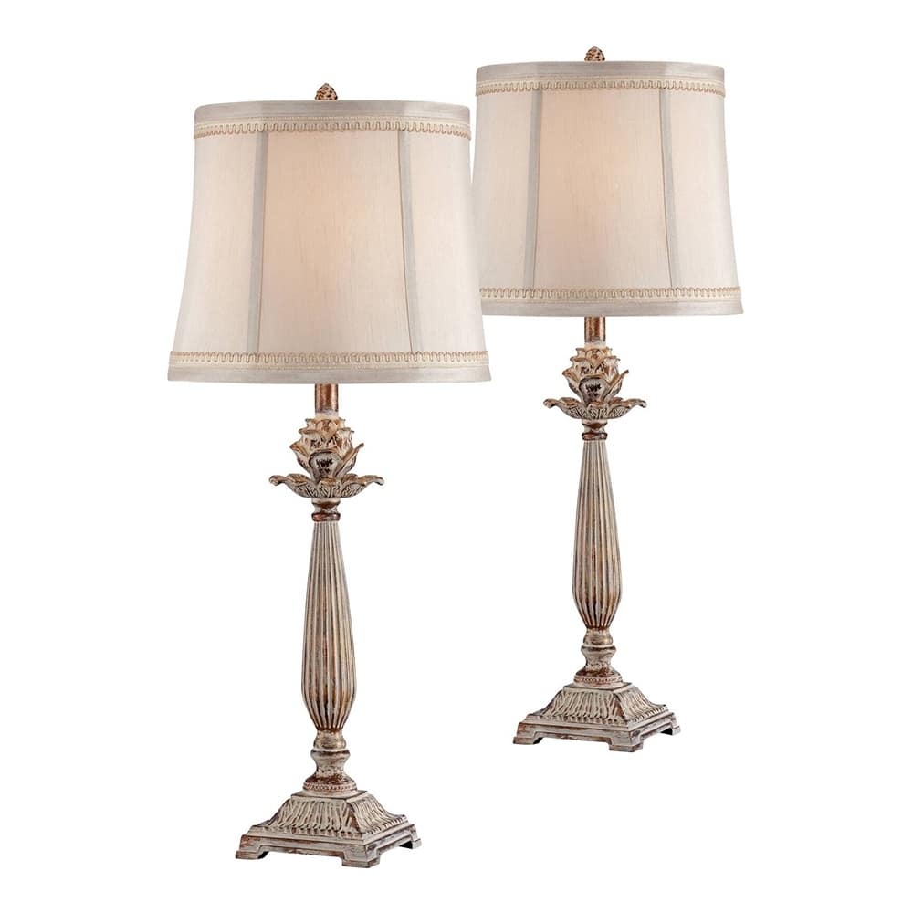 Set of 2 Shabby Chic Table Lamps White Washed Artichoke - 12