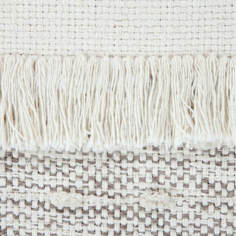 HomeRoots 18" Cream Cotton Striped Pouf Ottoman