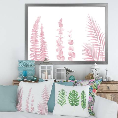 Designart 'Blush Pinkeucalyptus and Palm Branches' Shabby Chic Framed Art Print