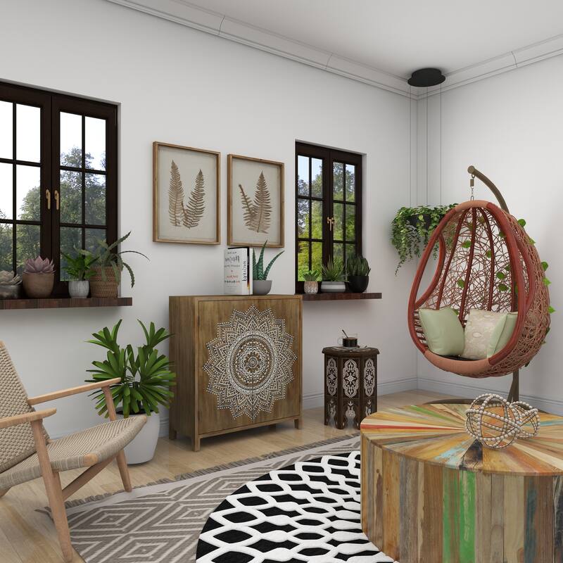 Brown Wood Bohemian Cabinet 36 x 32 x 14