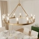 preview thumbnail 1 of 10, Hunter Hartland Wagon Wheel Chandelier - Dining Room, Kitchen, Entry - Modern Farmhouse, Industrial 44" 12-Light - Alturas Gold
