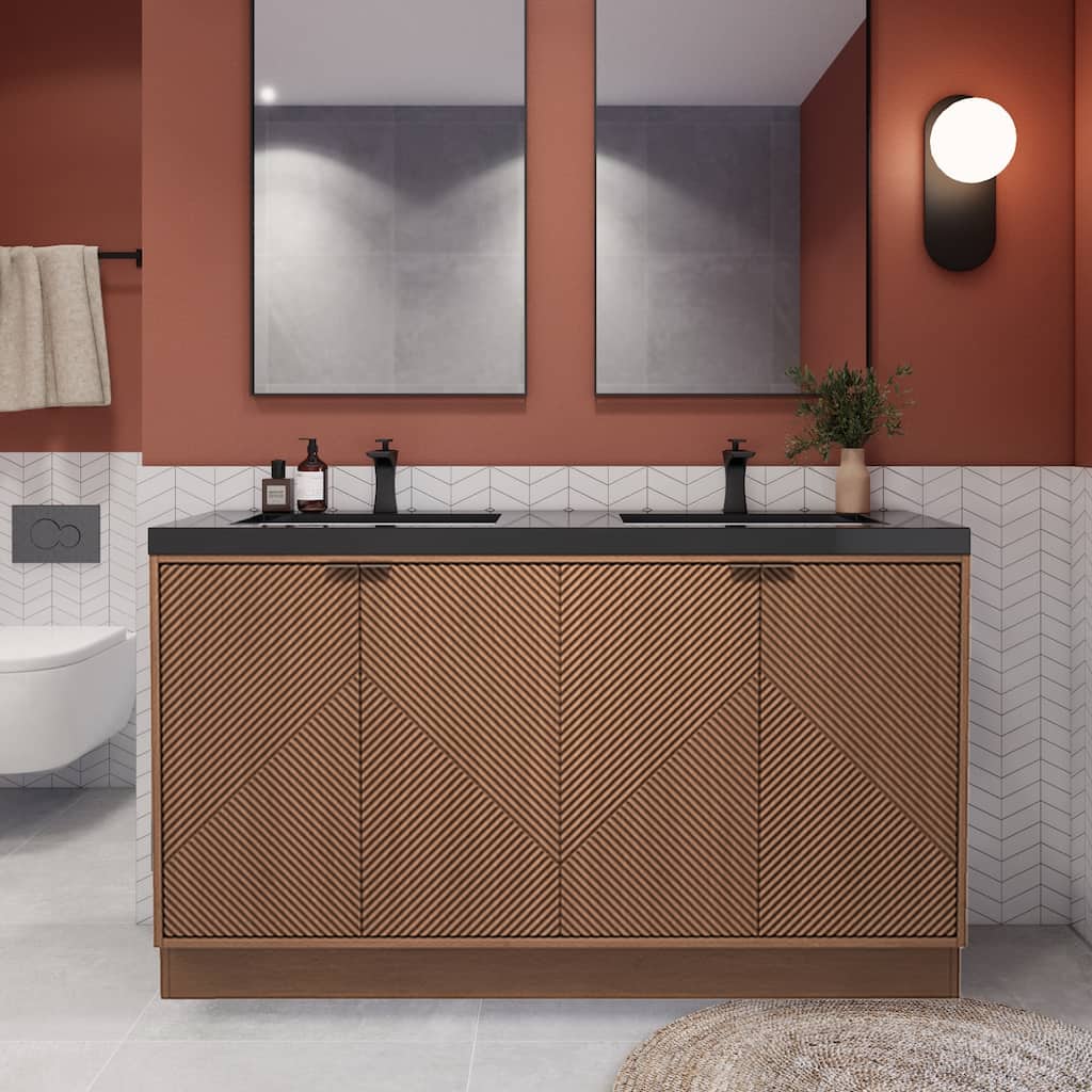 Milano 60" Freestanding Bathroom Vanity with Double Black Acrylic Sink