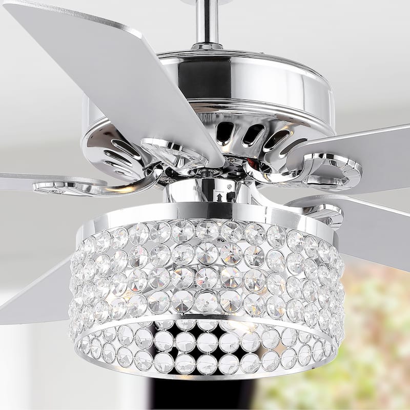 Kristie 52" 3-Light Crystal/Metal Modern Glam Drum LED Ceiling Fan With Remote, Chrome by JONATHAN Y
