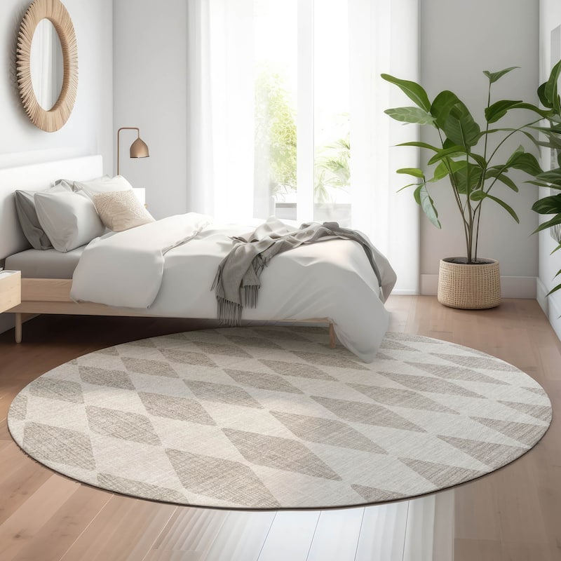 Premium Washable Super Soft Modern Diamond Mayfield Rug - Beige - 8' x 8' - Round