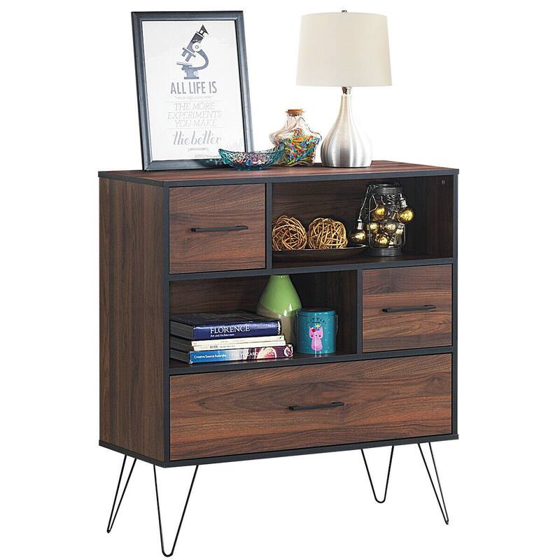 Multipurpose Sideboard Storage Cabinet with Metal Leg & Drawers - 35.5" x 15.5" x 40" (L x W x H)