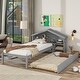 preview thumbnail 1 of 16, Twin Bed with Roofed Bookcase Headboard, Pull-Out Trundle, Easy Assembly Gray