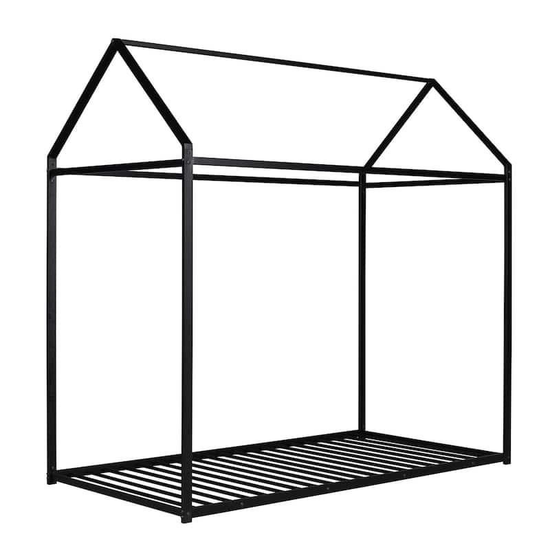 Merax Twin Size Metal House Bed Frame, Floor Bed for Kids