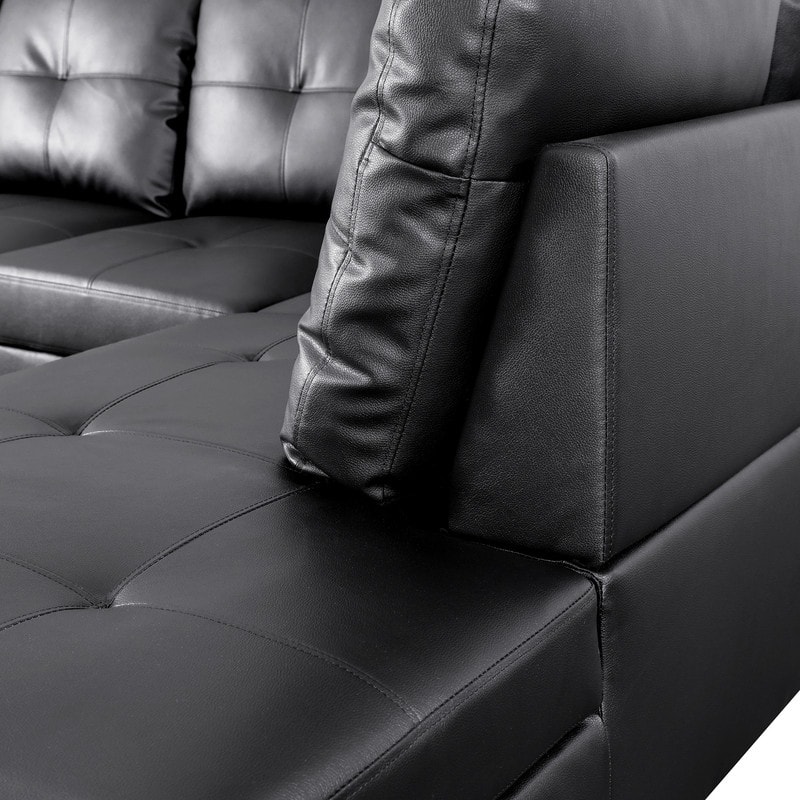 Sleek 3-Piece Black Faux Leather Couch Set, Modern Elegance for Your Living Room