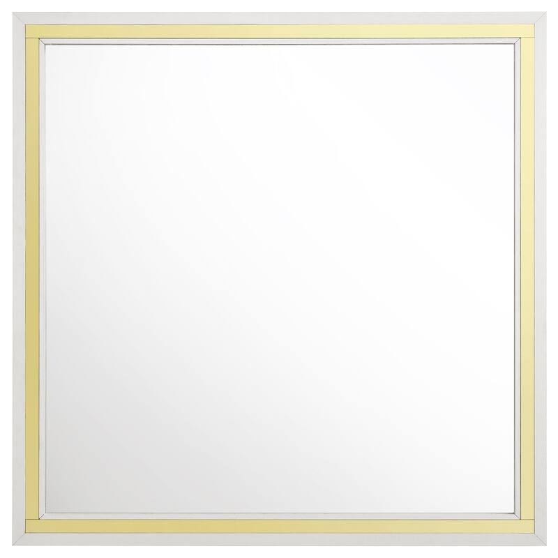 Jenny Square Dresser Mirror, Polished Golden Trim, White Wood-Melamine