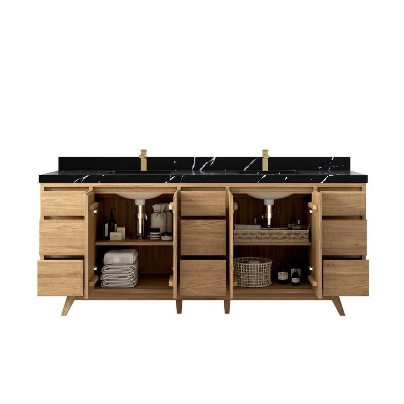 Willow Collections 84 in. W x 22 in. D Madison Teak Double Sink Bathroom Vanity with Countertop