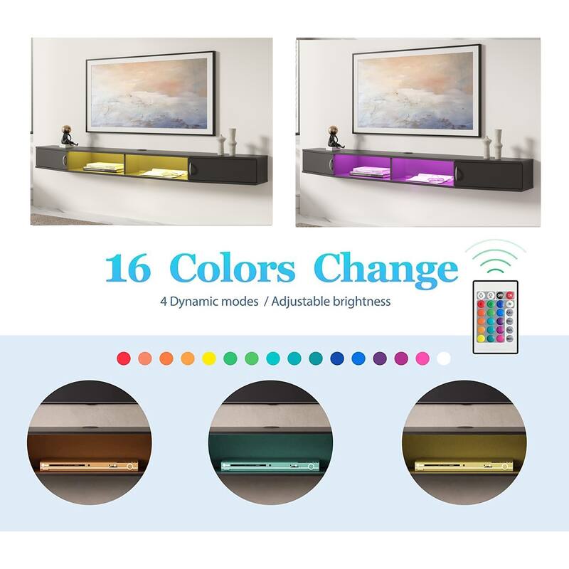 FITUEYES Floating Wall Mounted TV Console Storage Shelf Modern TV Stand Media Console, Walnut DS211802WW - 70''
