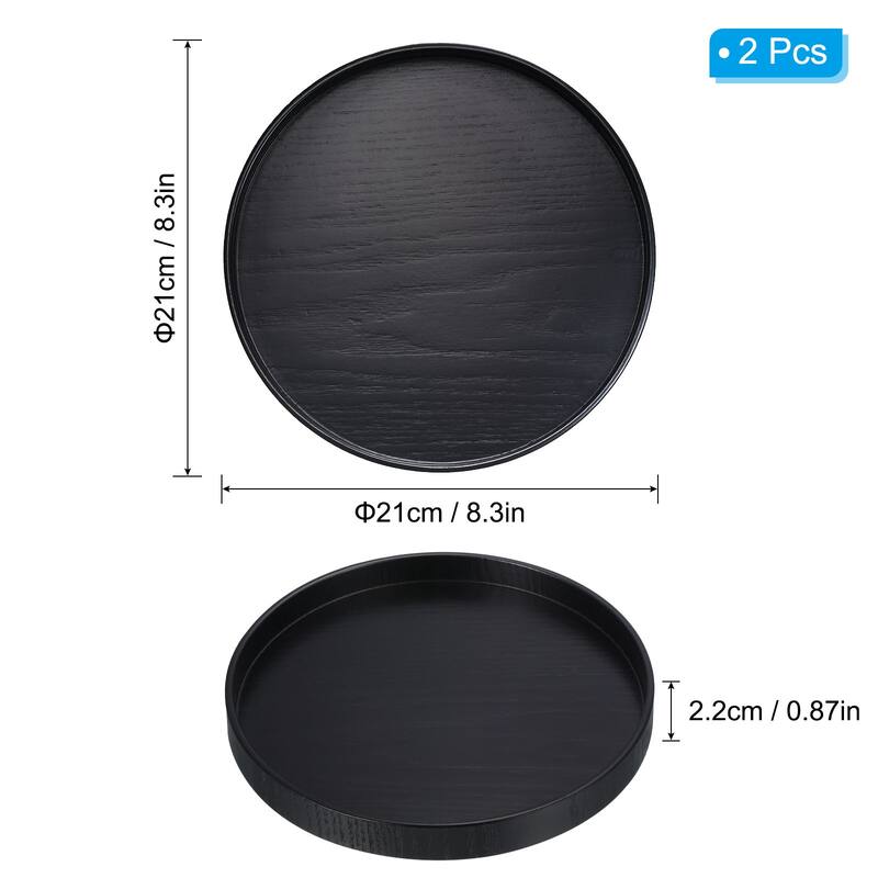 2pcs Wood Serving Tray Round Decorative Platter Home Kitchen Table - 8 Inch