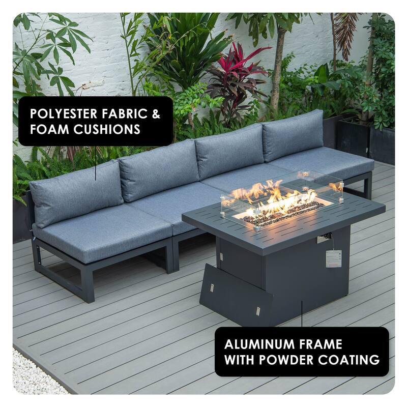 Chelsea Modern 5-Piece Outdoor Conversation Set with Rust-Proof Aluminum Frame & All-Weather Sectional & Coffee Table