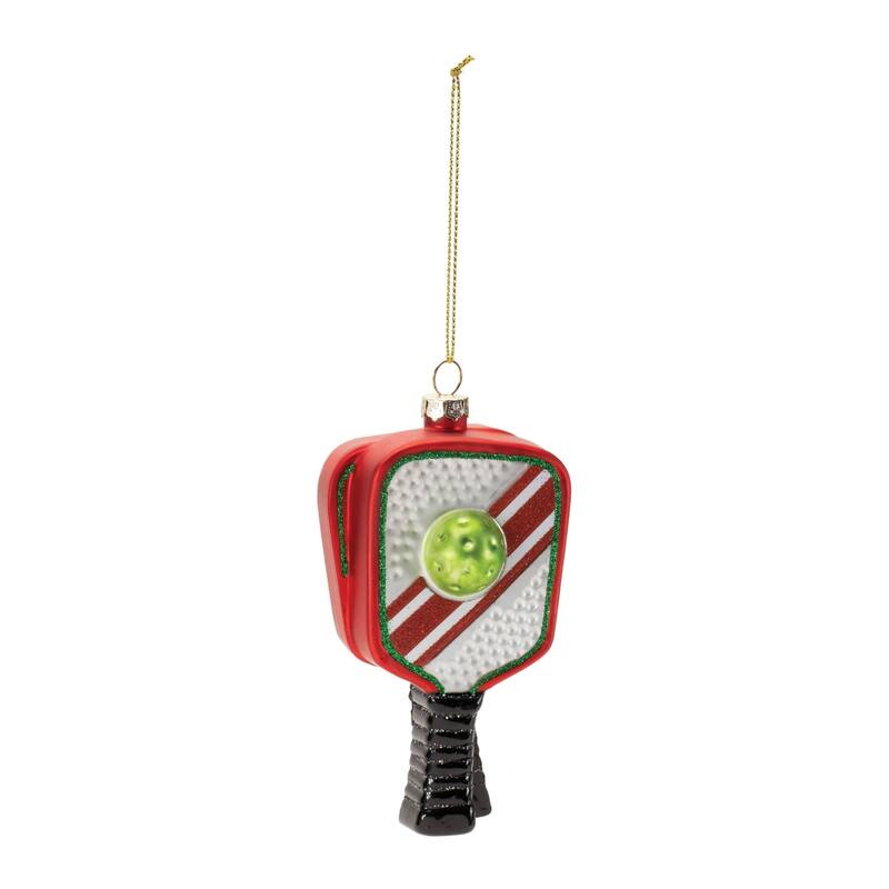 Pickleball Racket Glass Christmas Ornaments - 5" - Red and Black - 6ct