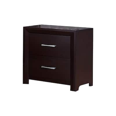 Espresso Brown 2 Drawer 16.25 in. W Nightstand with Sturdy Hardware and Ample Storage