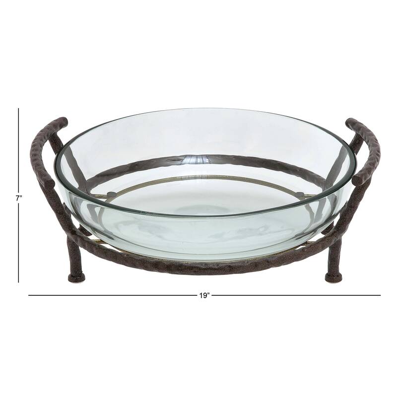 Clear Tempered Glass Kitchen Serving Bowl with Brown Metal Base