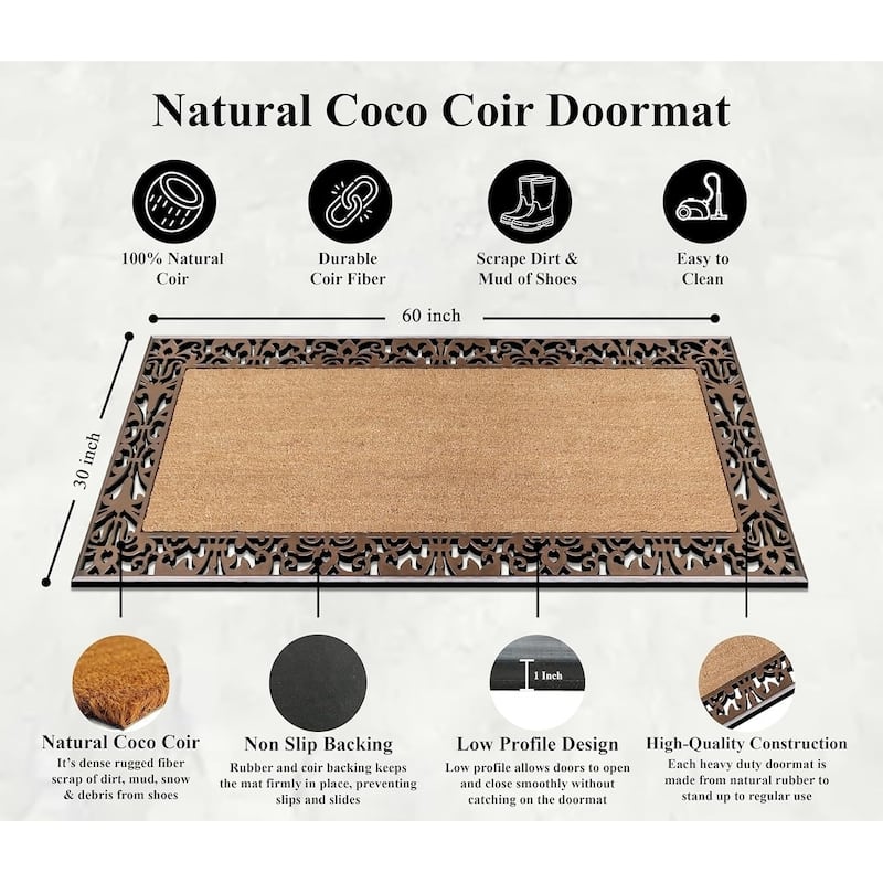 A1HC Rubber and Coir Heavy Duty Non Slip Welcome Indoor Outdoor Doormat, 30" X 60"