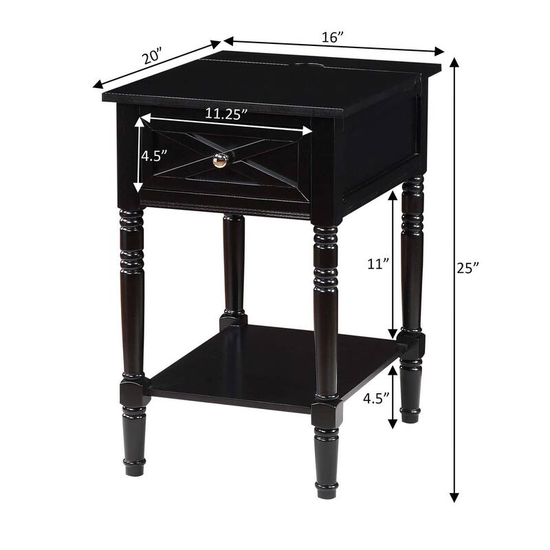 Convenience Concepts Country Oxford 1 Drawer End Table with Charging Station and Shelf
