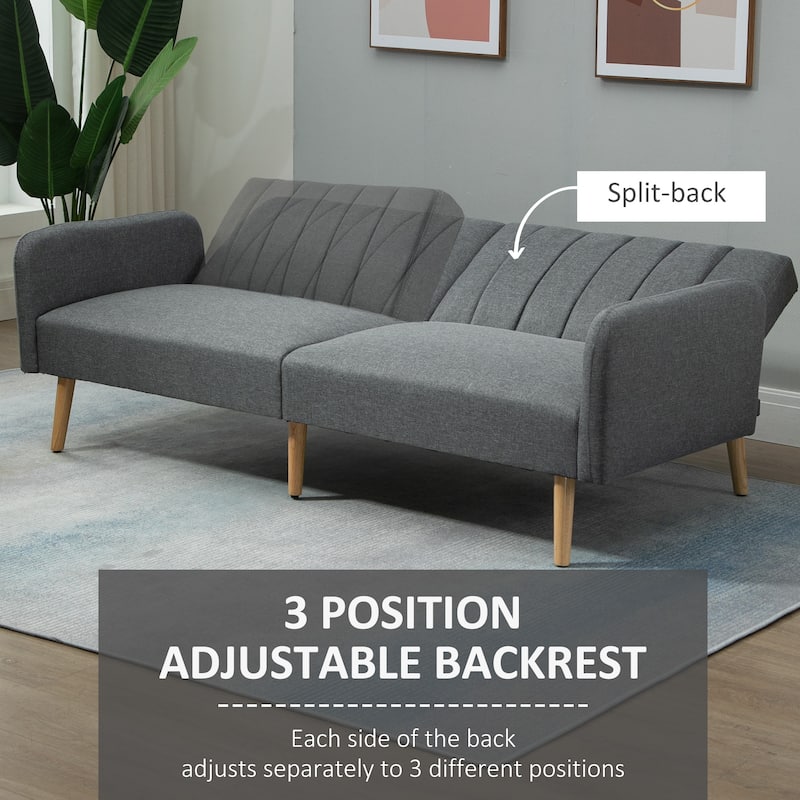 HOMCOM Two Seater Sofa Bed, Convertible Futon Couch Bed, Linen Upholstered Loveseat with Adjustable Backrest for Small Spaces