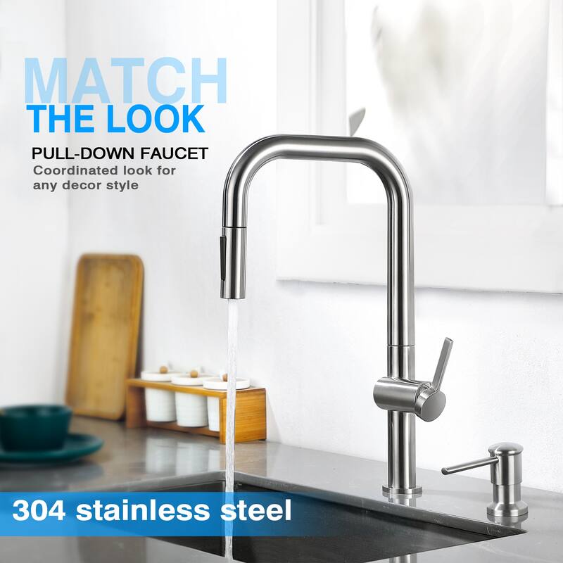Single Handle Pull Down Sprayer Kitchen Faucet with Brushed Nickel