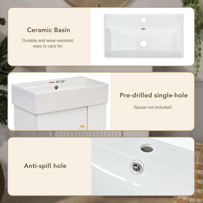 21.6" Modern Floating Bathroom Vanity with Ceramic Basin - Perfect for Small Bathrooms, Right side storage