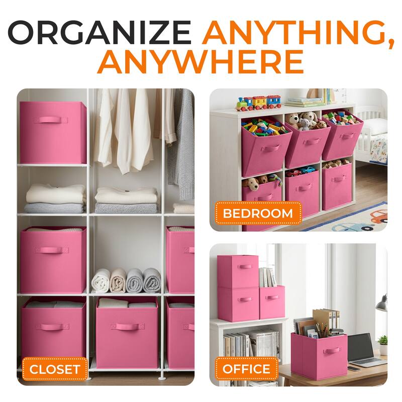 Cheer Collection 6 Pack Fabric Storage Cubes with Dual Handles Collapsible Organizer Bins