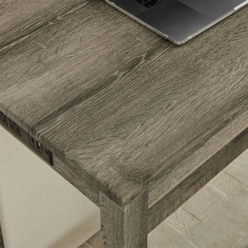 59" Counter Height Bar Table Set with Power Outlet, Industrial Breakfast Table with 3 Stools, 4 Piece Bar Table and Chairs Set