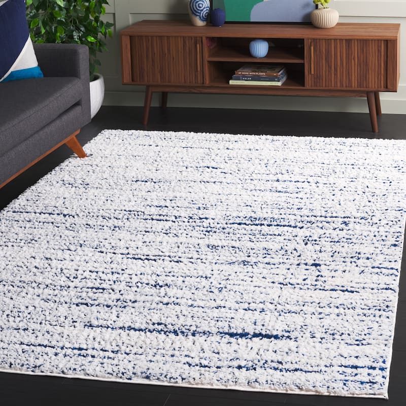 SAFAVIEH Rumi Shag Rosalee Shag Rug - 6'7" Square - Navy/Ivory