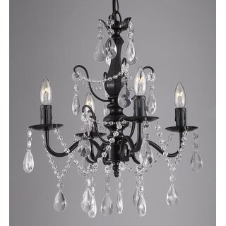 Wrought Iron and Crystal 4 Light Black Chandelier H 14" X W 15" Pendant Fixture Lighting - Chandeliers For Bedrooms by Overstock.com