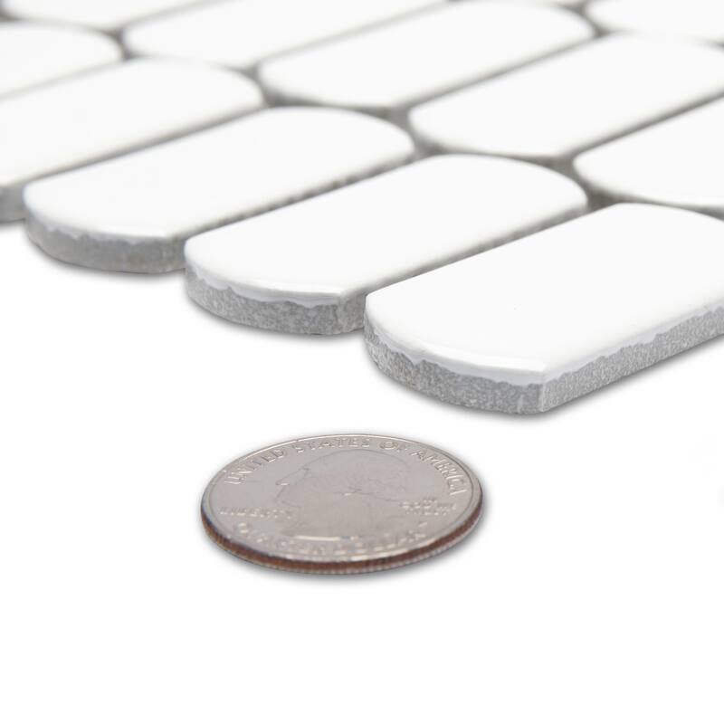 Merola Tile Hudson Capsule Glossy White 12-1/4" x 13-1/8" Porcelain Mosaic Floor and Wall Tile