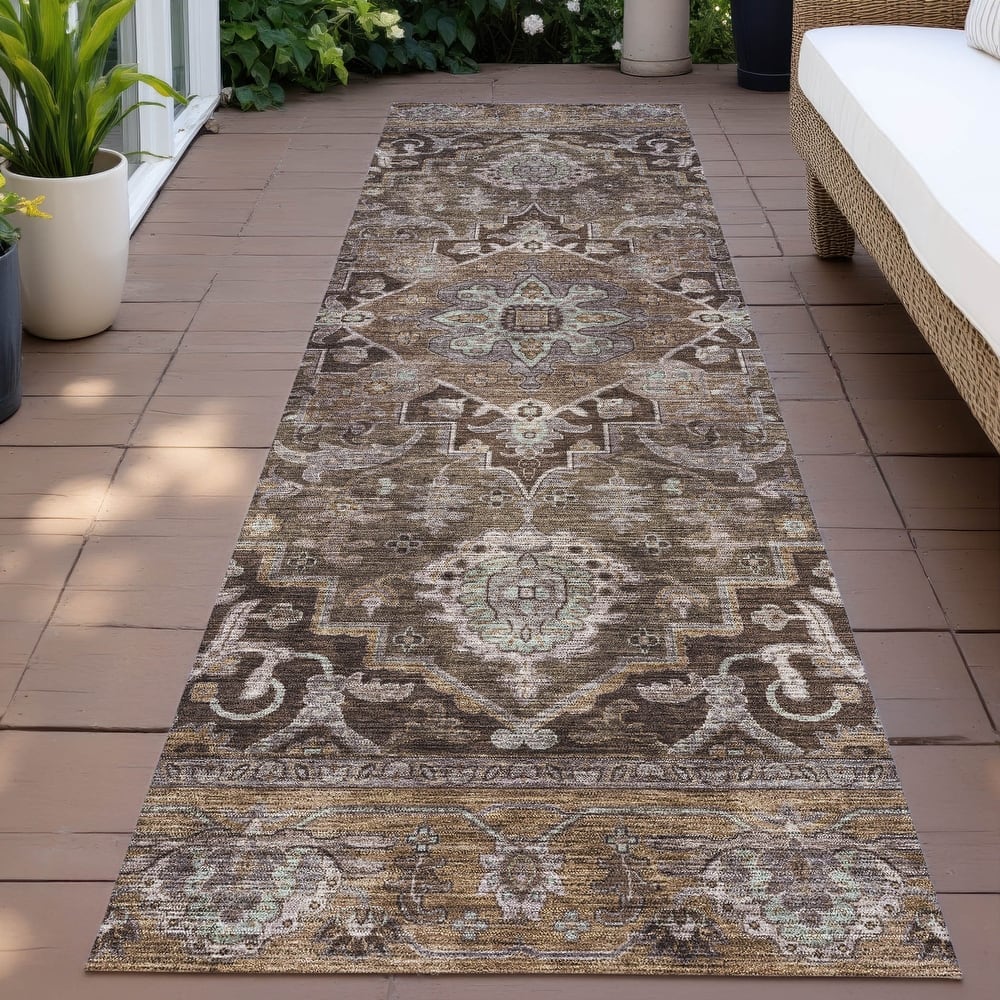 Machine Washable Indoor/Outdoor Traditional Medallion Chantille Rug