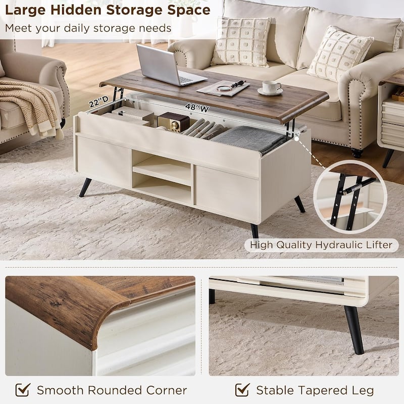 Mid Century Modern Lift Top Coffee Table, Center Table for Living Room