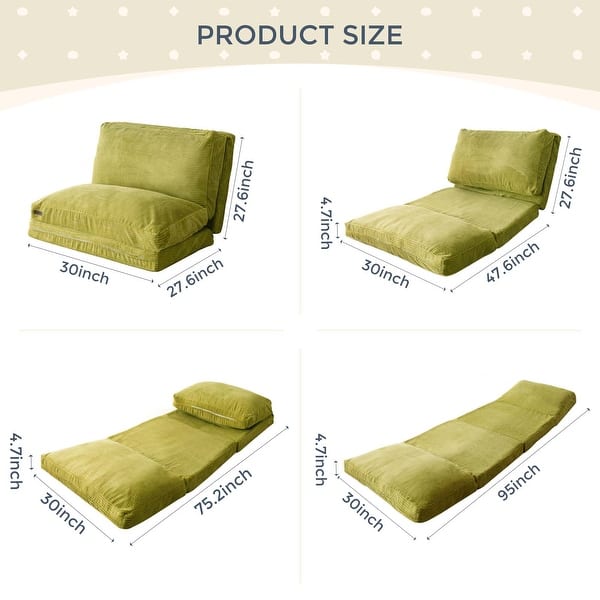 dimension image slide 6 of 31, Corduroy Bean Bag Folding Sofa Bed