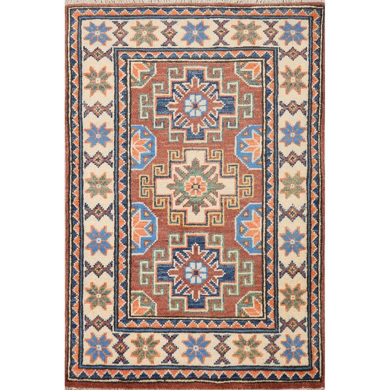 Traditional Kazak Oriental Foyer Rug Handmade Brown Wool Carpet - 2'0"x 3'0"