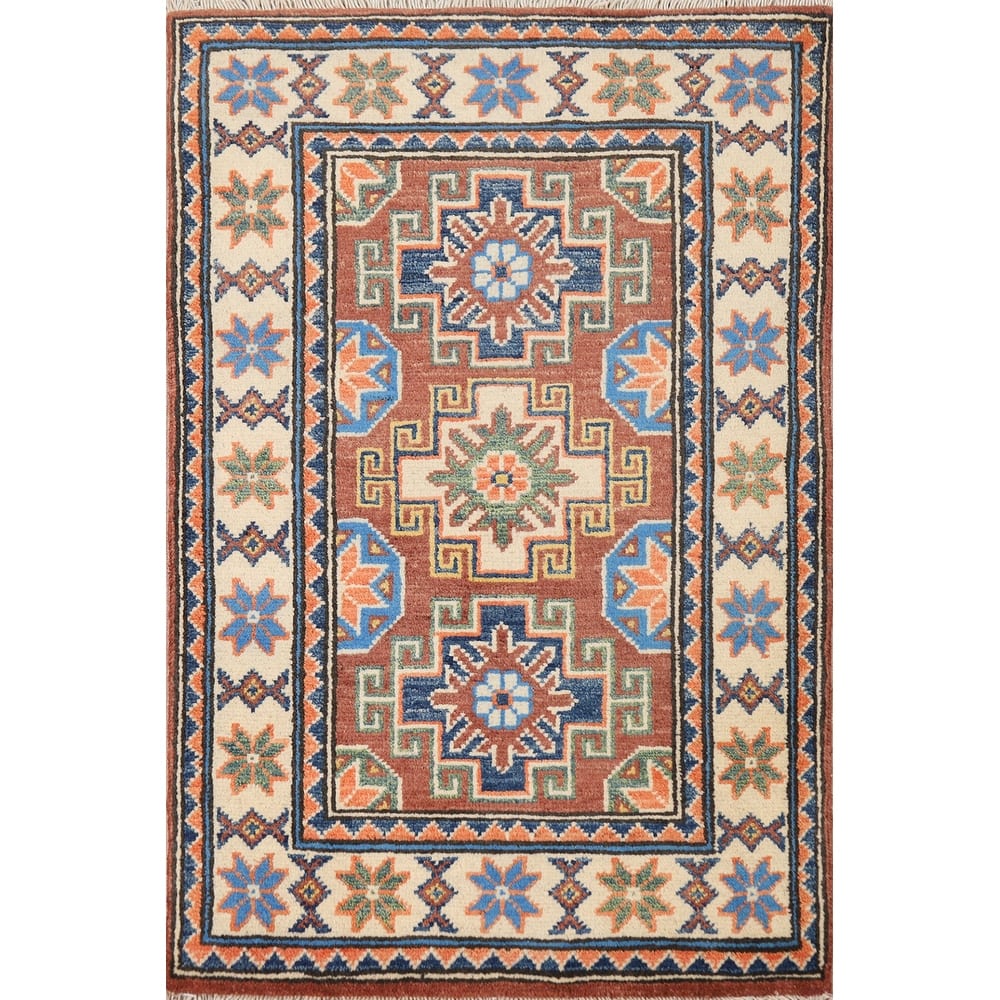 Traditional Kazak Oriental Foyer Rug Handmade Brown Wool Carpet - 2'0"x 3'0"
