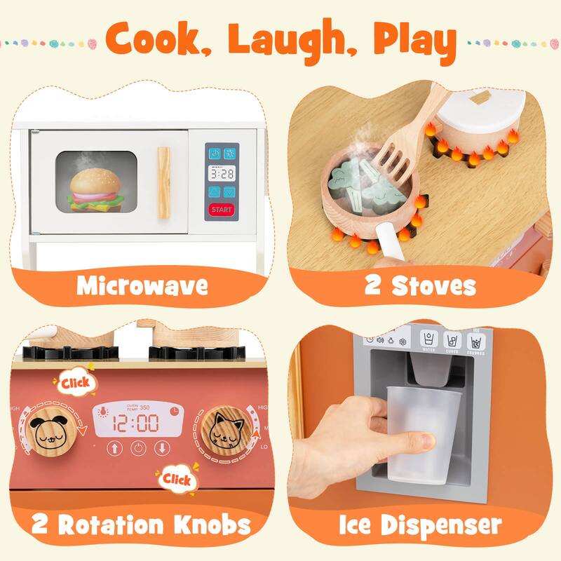 Costway Kids Play Kitchen with Microwave Stoves Rotation Knobs Ice - See Details