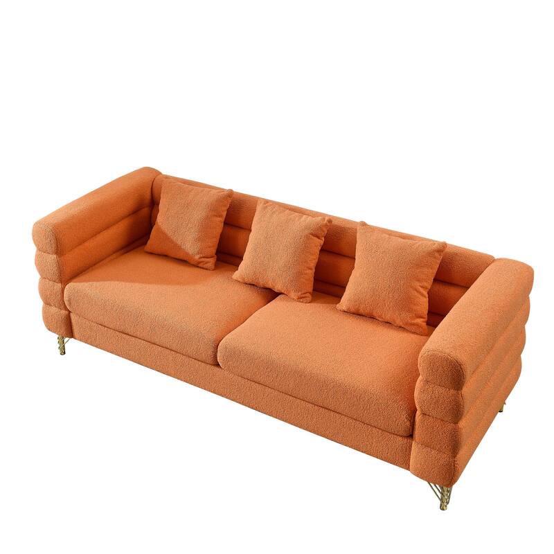 Modern Cloud Style 3-seater Sofa with 3 Pillows & Polished Metal Legs