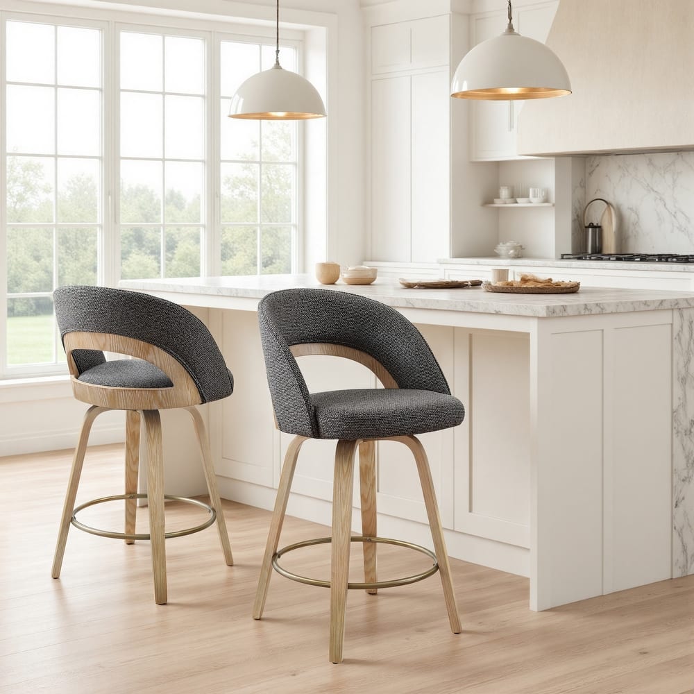 Set of 2 Modern Upolstered Swivel Counter Height Barstools