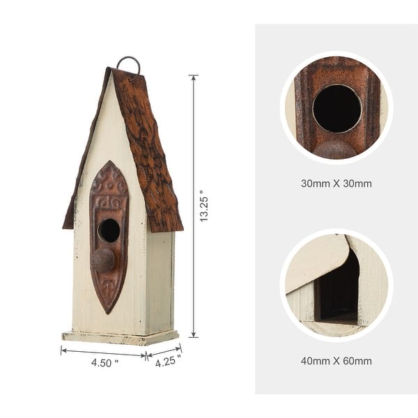 Glitzhome 13"H Retro Wooden Distressed Garden Birdhouse - 4.5"L x 4.25"W x 13.25"H