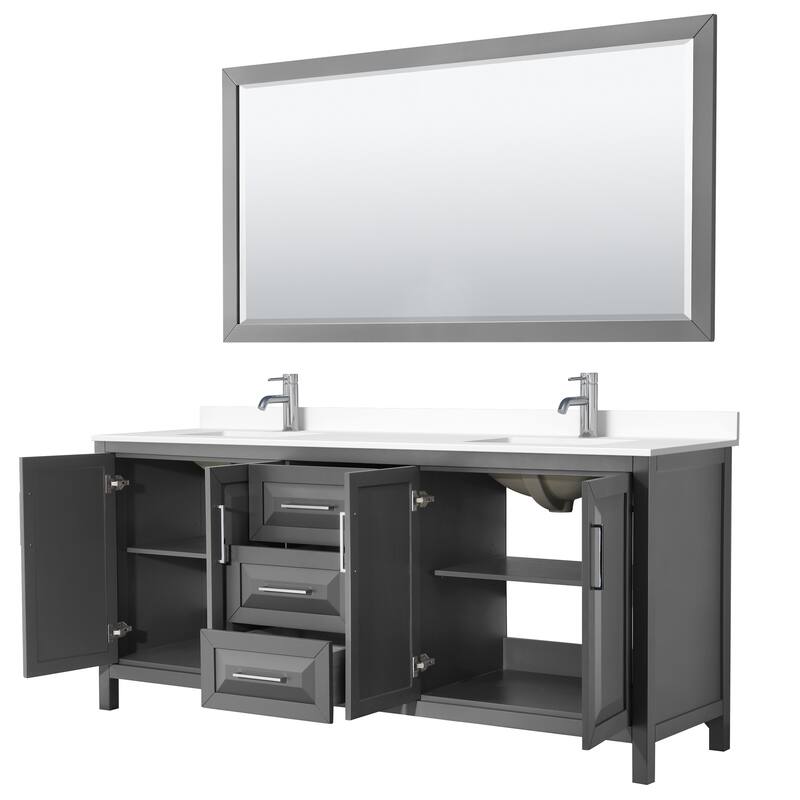 Daria 80 Inch Double Vanity, Cultured Marble Top, 70 Inch Mirror