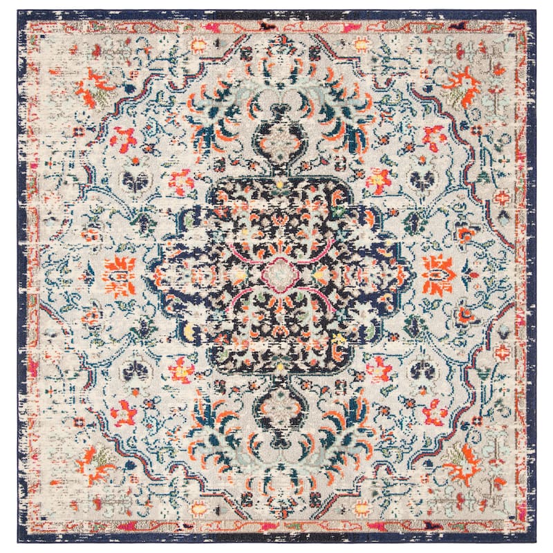 SAFAVIEH Madison Sabire Boho Medallion Distressed Rug - 6'7" Square - Beige/Black - Square