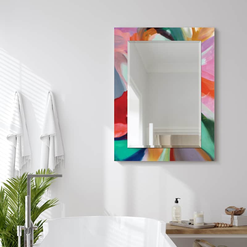 Intergrity of Chaos Rectangular Beveled Mirror on Free Floating Printed Tempered Art Glass - Multi - 40" x 30"