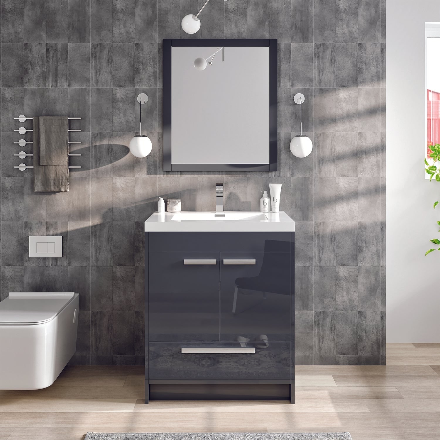 Eviva Lugano 24" Gray Bathroom Vanity with Integrated Acrylic Top