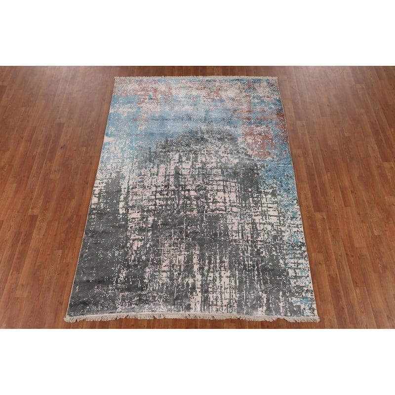 Multi-Color Contemporary Abstract Area Rug Handmade Wool Carpet - 5'6" X 7'10"
