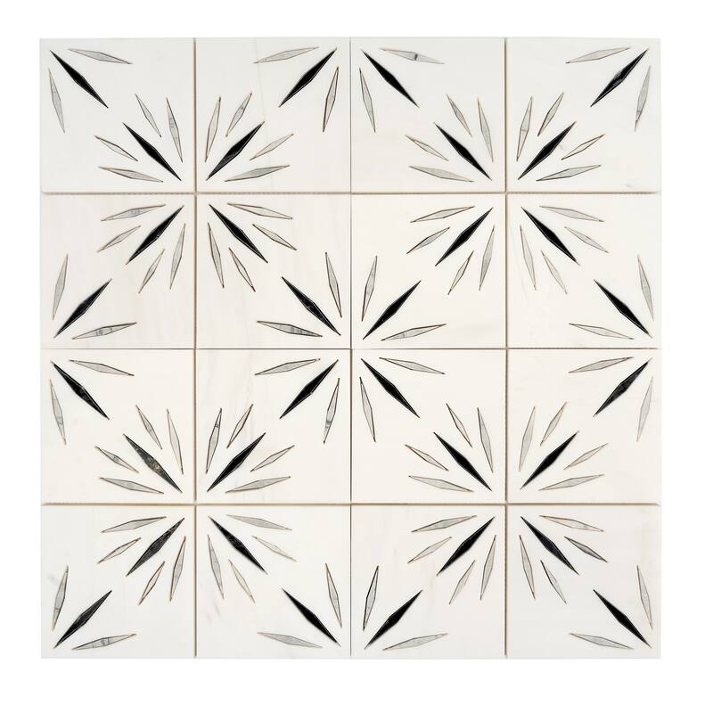 Artisana 12x12 in. Honed Dolomite, Ice Grey, Ania Black Starburst Mosaic Wall and Floor Tile (5 sq ft/case, 5-Pack)