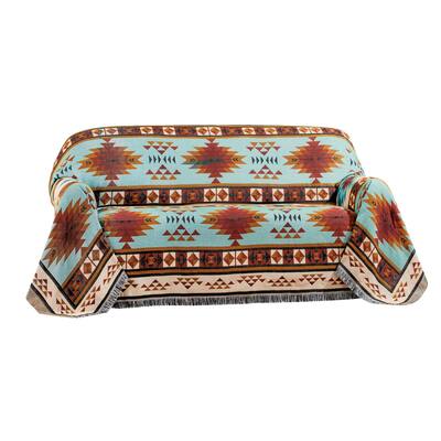 Southwest Aztec Fringe Border Tapestry Furniture Throw - Loveseat